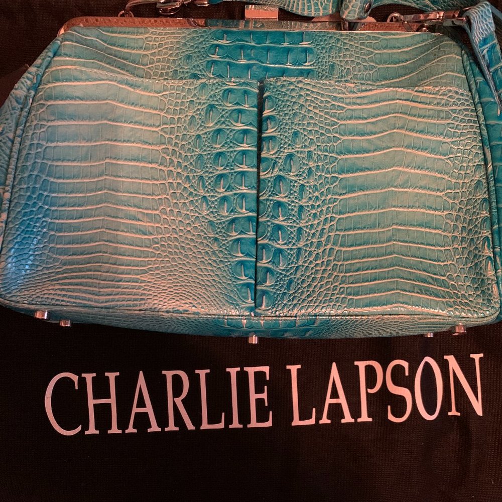 Charlie Lapson Leather Alligator texture Satchel w/Removable Strap